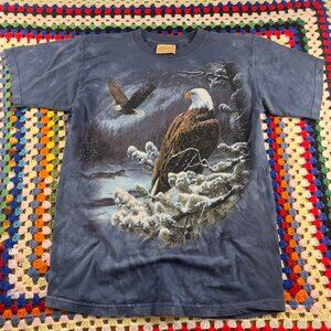 Vintage 90s The Mountain Bald Eagle Winter Snow Nature Wildlife T-Shirt M
